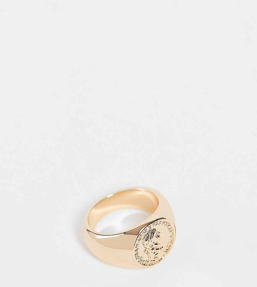 Reclaimed Vintage Inspired coin signet ring in gold