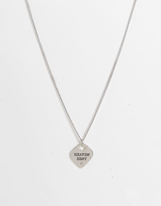 Reclaimed Vintage Inspired - Collana color argento con cuore con scritta 