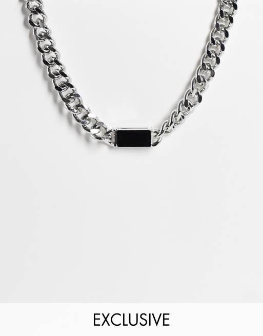 Reclaimed Vintage Inspired - Collana con catena spessa argento con dettaglio nero smaltato