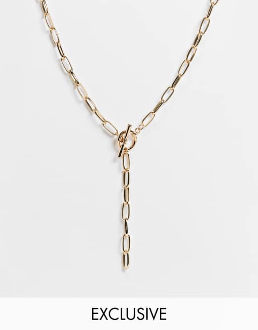 Reclaimed Vintage Inspired - Collana con catenina oro e chiusura a T