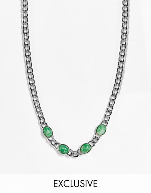 Reclaimed Vintage Inspired - Collana corta color argento con pietre verdi