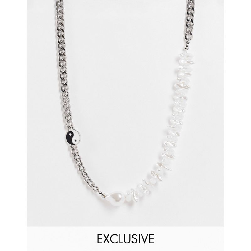 Reclaimed Vintage Inspired - Collana unisex color argento con perle sintetiche e ciondolo con yin-yang