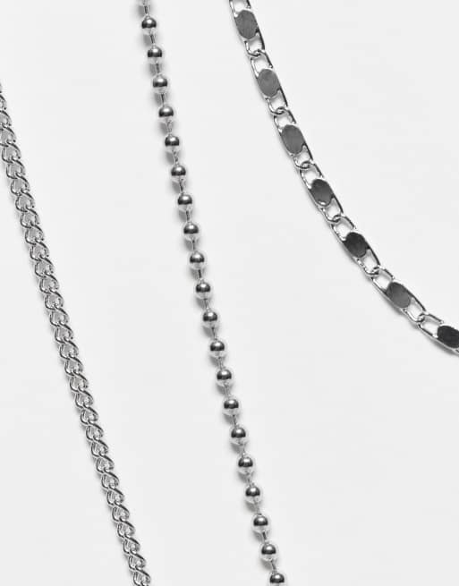 Reclaimed Vintage Inspired - Collana unisex multifilo argentata con ciondolo a fiore, 3 di 4