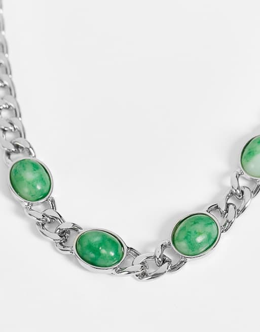 Reclaimed Vintage Inspired - Collier court orné de pierres vertes - Argenté, 3 de 4
