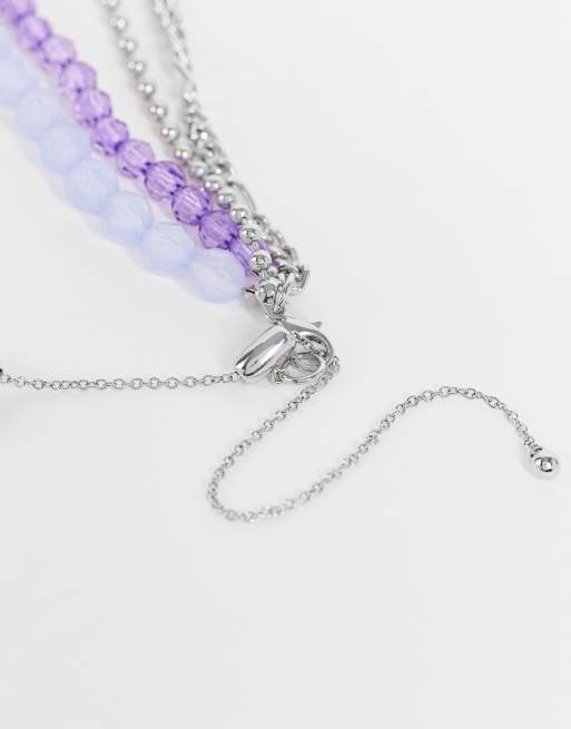 Reclaimed Vintage Inspired - Collier unisexe orné de pierres d'améthyste - Argenté, 4 de 4