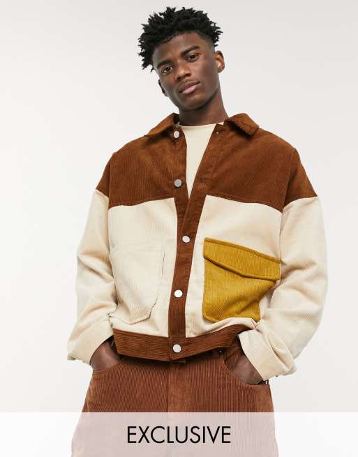 Corduroy jacket color block discount