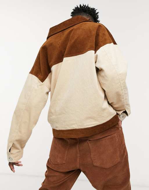 Reclaimed vintage inspired colour block cord jacket
