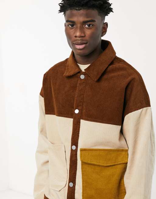 Reclaimed vintage inspired colour block cord jacket
