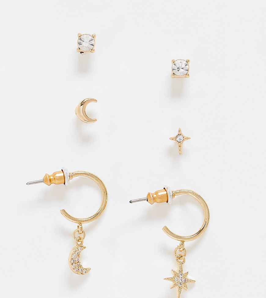 Reclaimed Vintage Inspired constellation hoop drop earrings pack in gold