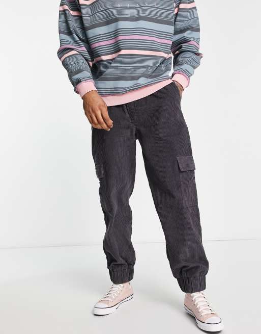 Reclaimed Vintage Inspired cord cargo pants in charcoal 