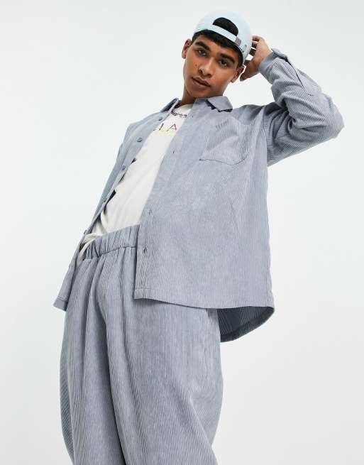 Reclaimed Vintage inspired cord shirt in dusty blue 