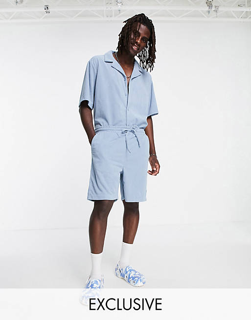 Reclaimed vintage inspired cord short co-ord in baby blue
