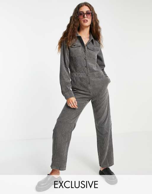 Reclaimed Vintage - Inspired - Corduroy overall-jumpsuit met in grijs