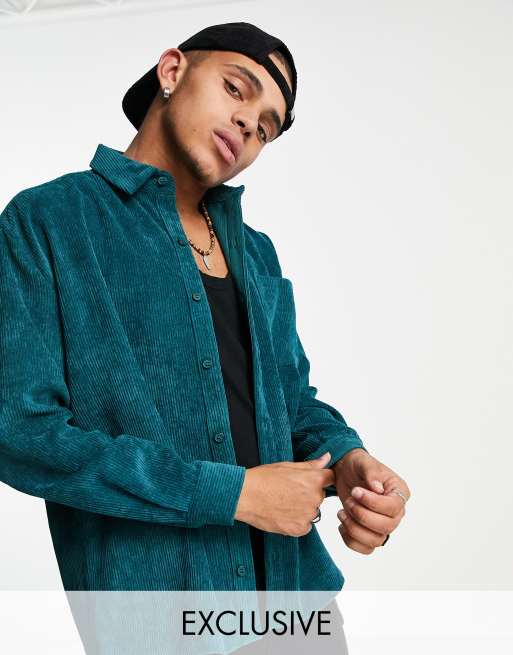 Reclaimed Vintage Inspired - Corduroy overhemd in blauwgroen 