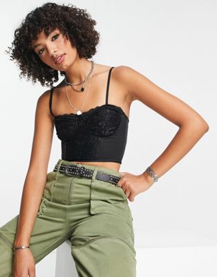 Reclaimed Vintage inspired corset top with lace detail in black - ASOS Price Checker