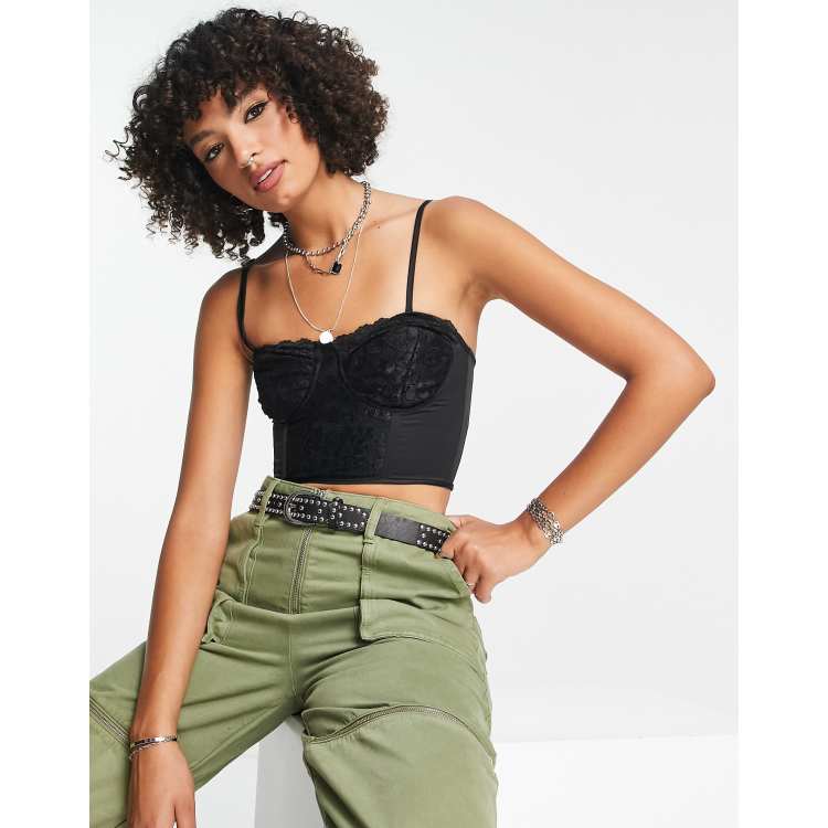 Reclaimed Vintage Inspired corset top with lace detail in