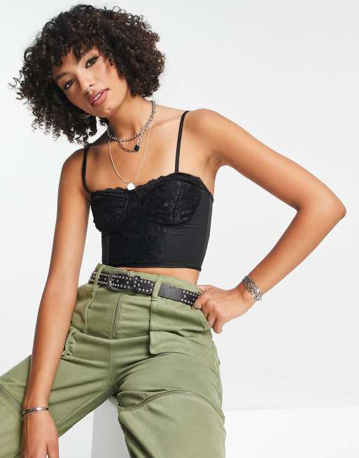 Reclaimed Vintage Inspired corset top with lace detail in black ASOS