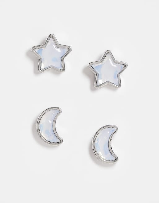 Reclaimed Vintage inspired cosmic earrings in faux opal mutipack
