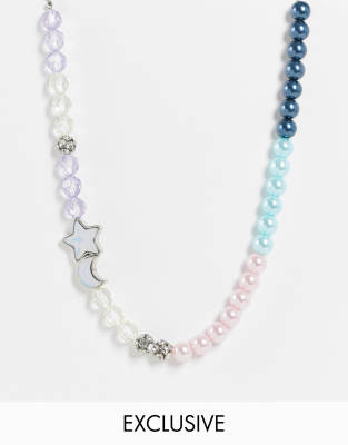 Reclaimed Vintage Inspired Cosmic Necklace With Star Charm In Faux Pearl-multi
