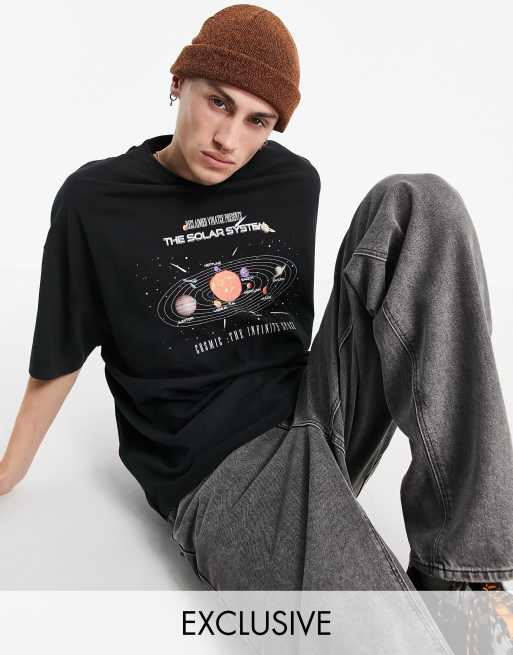 Reclaimed Vintage Inspired cotton T-shirt with cosmic graphic in black - BLACK