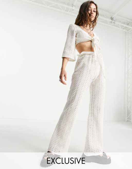 Reclaimed Vintage inspired couture beach wide leg crochet pant part of a set