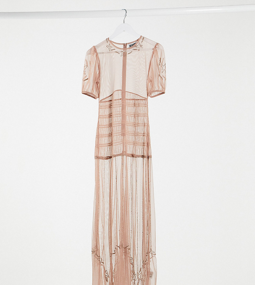 Reclaimed Vintage Inspired couture sheer maxi dress with embellishment-Pink