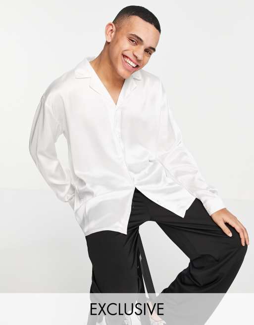 Reclaimed Vintage Inspired couture shirt in cream satin