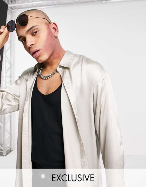 Reclaimed Vintage Inspired couture shirt in oyster satin