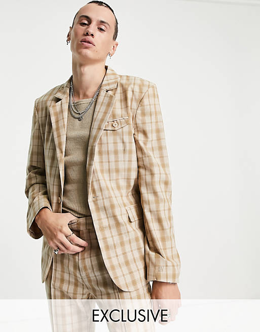 Reclaimed Vintage inspired couture suit jacket in check