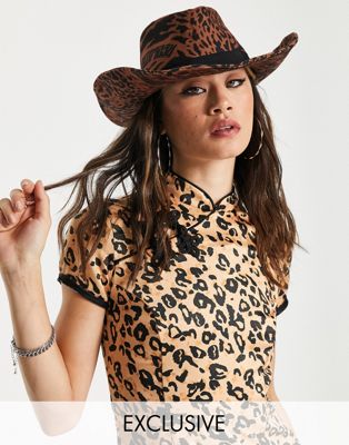 Reclaimed Vintage inspired cowboy hat in branded animal print