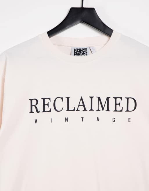 Reclaimed Vintage Inspired - Cremehvid t-shirt med logo, 3 af 4