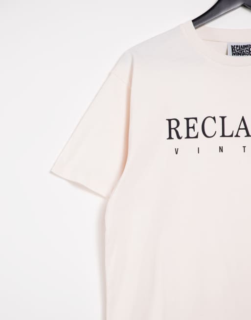 Reclaimed Vintage Inspired - Cremehvid t-shirt med logo, 4 af 4