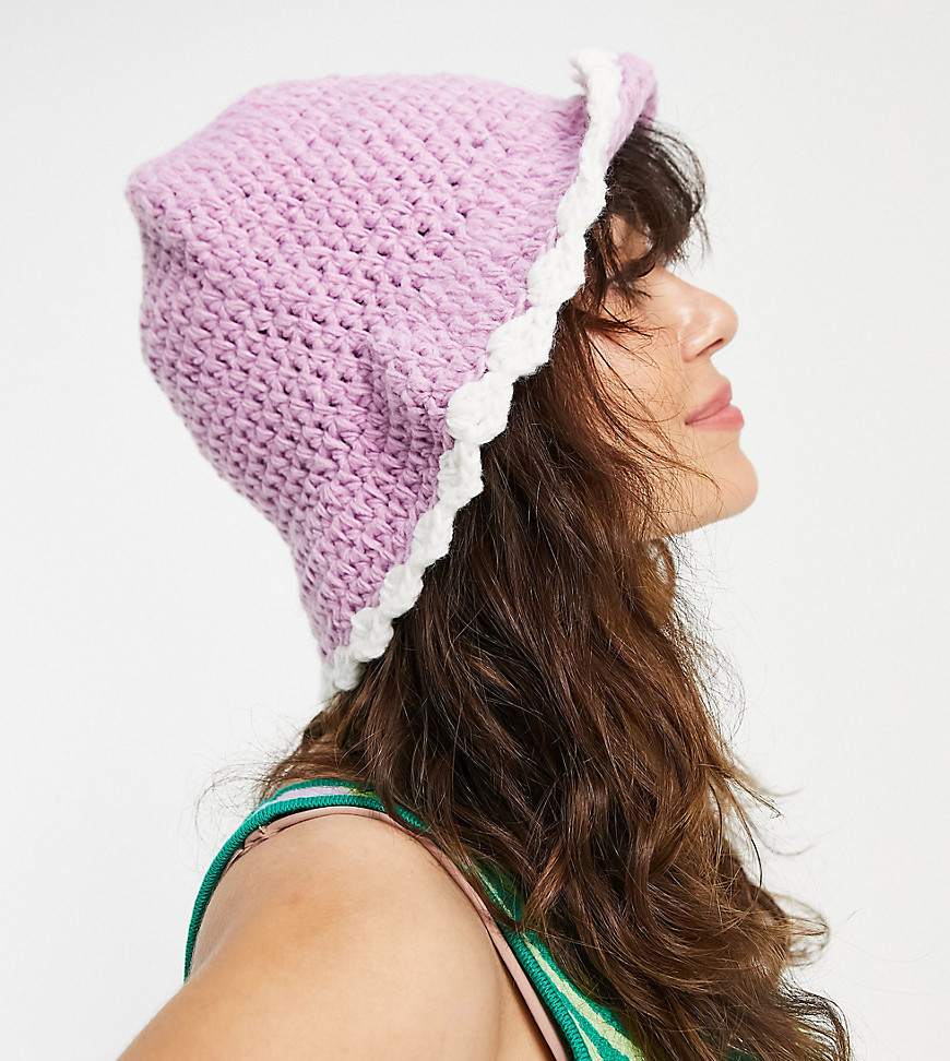 Reclaimed Vintage inspired crochet bucket hat in lilac-Purple
