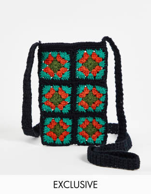 Reclaimed Vintage inspired crochet phone pouch in black and orange  - ASOS Price Checker