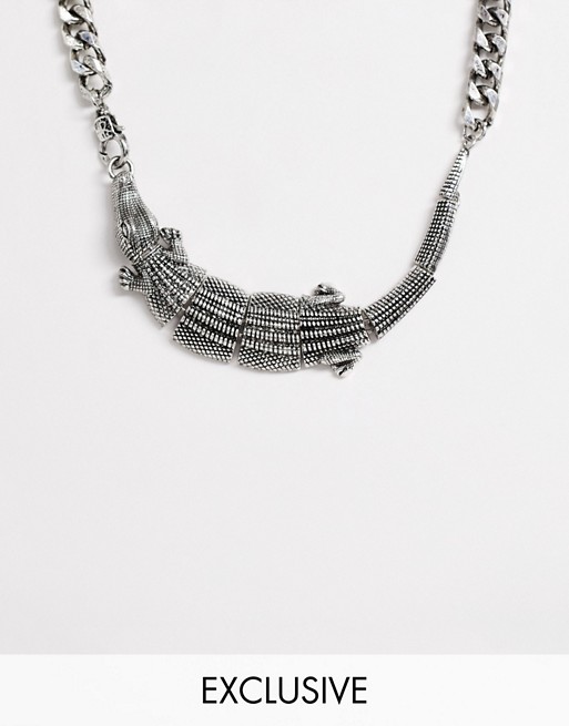Reclaimed Vintage inspired crocodile detail short neckchain in burnished silver tone exclusive to ASOS