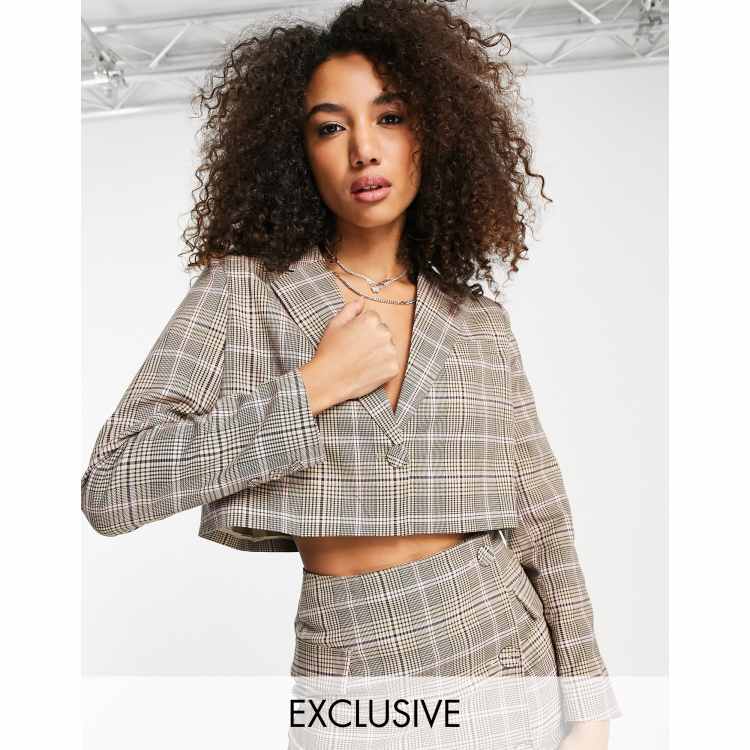 Reclaimed Vintage Inspired crop blazer in check ASOS