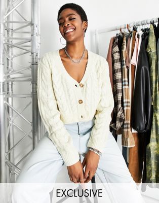 Reclaimed Vintage inspired crop cable cardi in cream - ASOS Price Checker