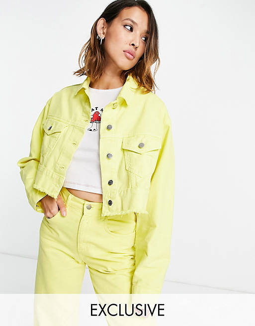 Reclaimed Vintage inspired crop denim jacket in yellow