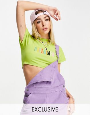 Reclaimed Vintage inspired crop t shirt with rainbow print in green | ASOS