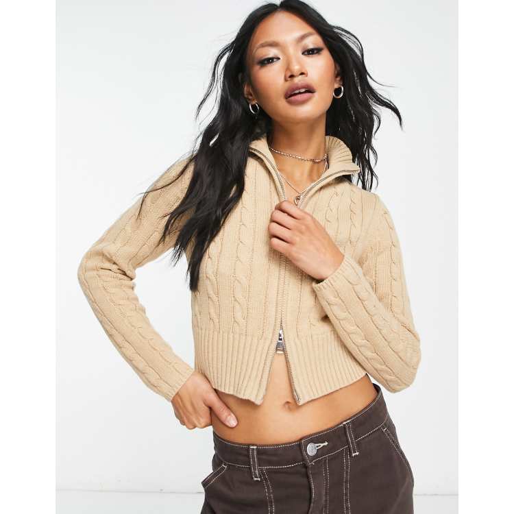 Zip cropped sweater clearance