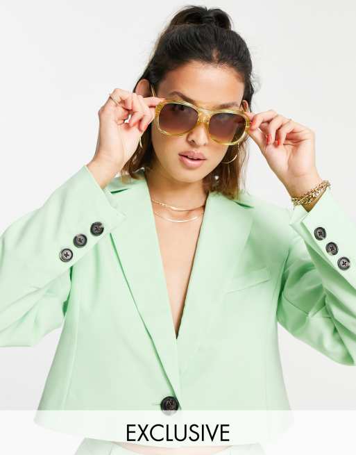 Reclaimed Vintage inspired cropped blazer and trousers in green, 2 of 2