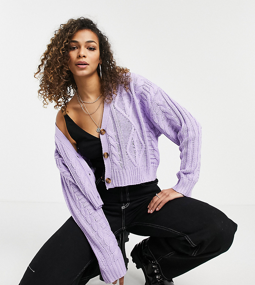 Reclaimed Vintage inspired cropped cable cardigan in lilac-Purple