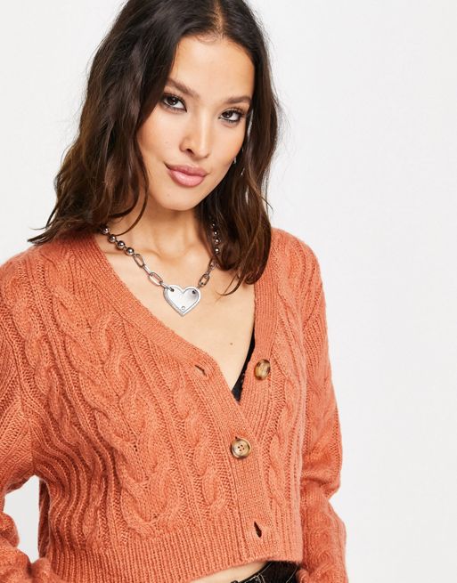 Cropped Cable Cardigan