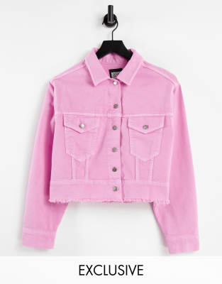 Reclaimed Vintage inspired cropped denim jacket in pink