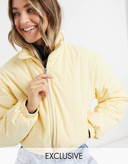 Reclaimed Vintage inspired cropped puffer jacket in buttermilk