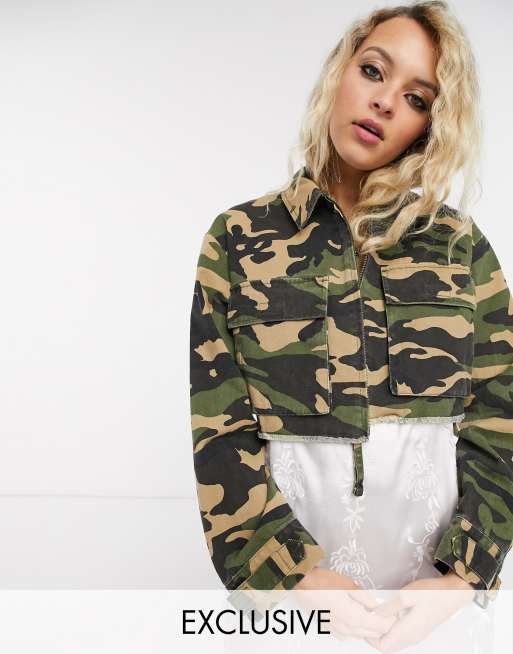 Topshop cropped cheap camo jacket