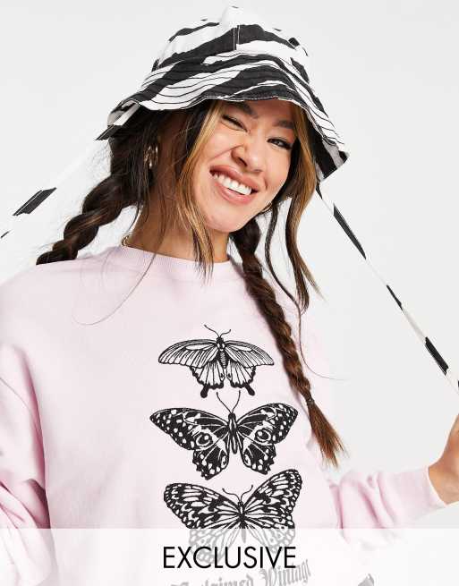 Reclaimed Vintage inspired cropped sweat with butterfly print in pink