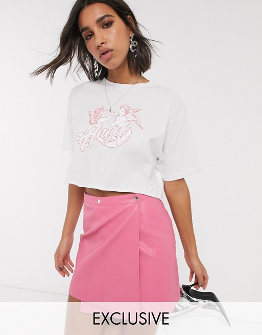 Reclaimed Vintage inspired cropped t-shirt in angel print