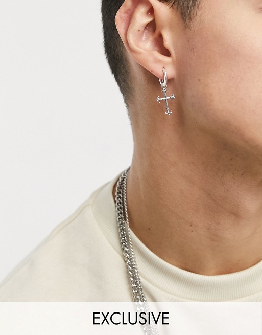 Reclaimed Vintage inspired cross hoop earrings in sterling silver