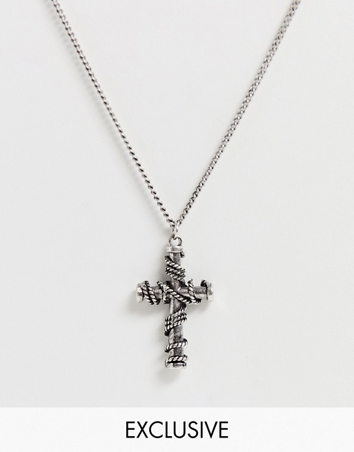 Reclaimed Vintage inspired cross pendant with rope detail in silver exclusive to ASOS